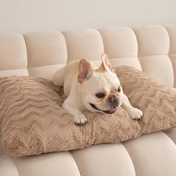 EHEYCIGA Washable Medium Dog Bed for Crate 29x21 Inch, Kennel Pad for Dogs Up to 35 lbs, Plush and Comfy Pet Sleeping Mat, Camel