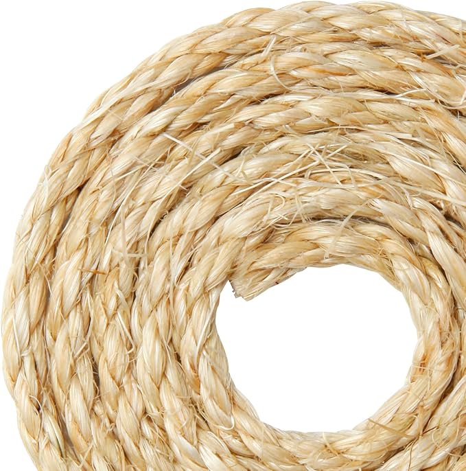 1/6 Inch Natural Sisal Rope, 164-Feet, 50m, for Cat Scratching Post, Tower, DIY Hemp Twine, Replacement, Sisal Fiber, Biodegradable, 4mm Diameter