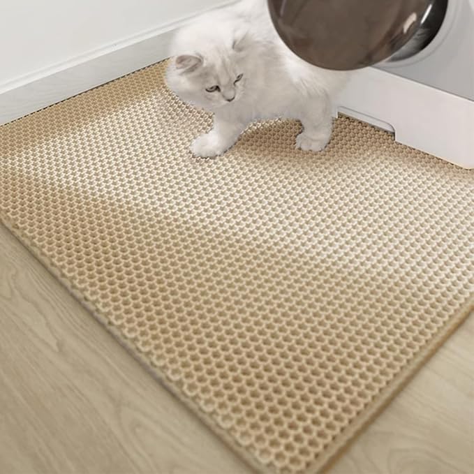 Cat Litter Mat Cat Litter Trapping Mat, 30 x 22 inch Honeycomb Double Layer Design, Urine and Water Proof Material, Scatter Control, Less Waste, Easier to Clean, Washable yellow