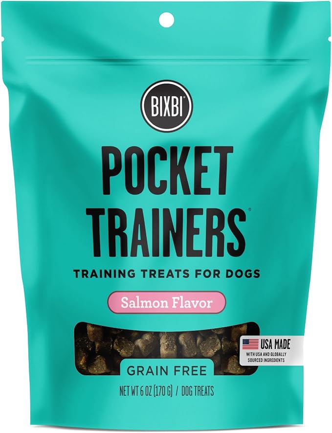 BIXBI Pocket Trainers, Salmon (6 oz, 1 Pouch) - Small Training Treats for Dogs - Low Calorie and Grain Free Dog Treats, Flavorful Pocket Size Healthy and All Natural Dog Treats