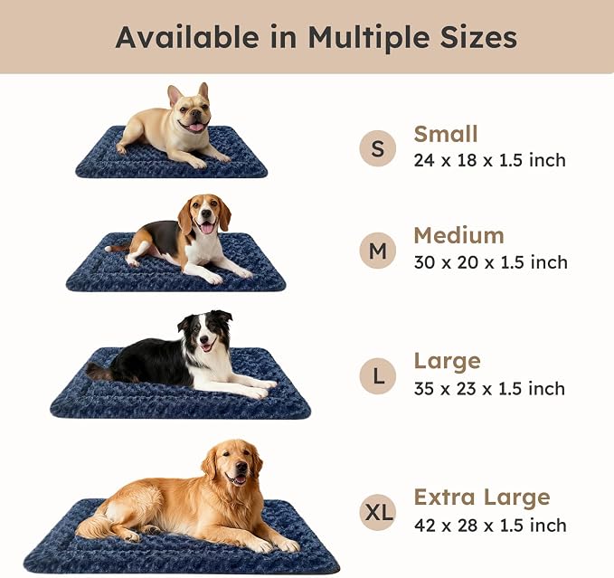 Dog Bed Mat, Dual-Sided Dog Crate Bed Mat - Ultra Soft & Machine Washable Kennel Pad for Small Dogs, All-Season Comfort Pet Bed for Crates, Travel, and Home, Dark Blue 24 x 16 Inch