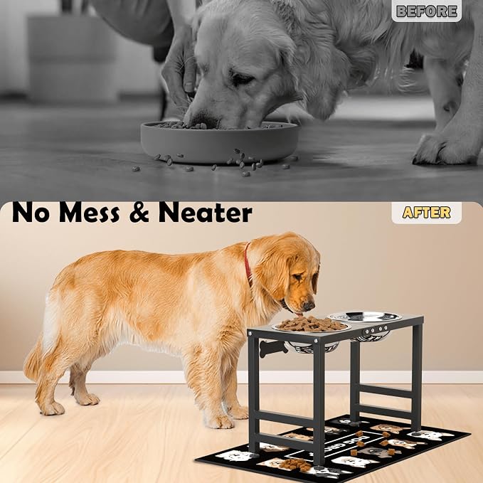 ADENGL Elevated Dog Bowls,16inch Tall Pet Bowl Holder, Raised Bowl Stand with 2 Stainless Steel Bowls (68oz) and Spill-Proof Mat, Dog Feeder for Large Extra Large Breeds