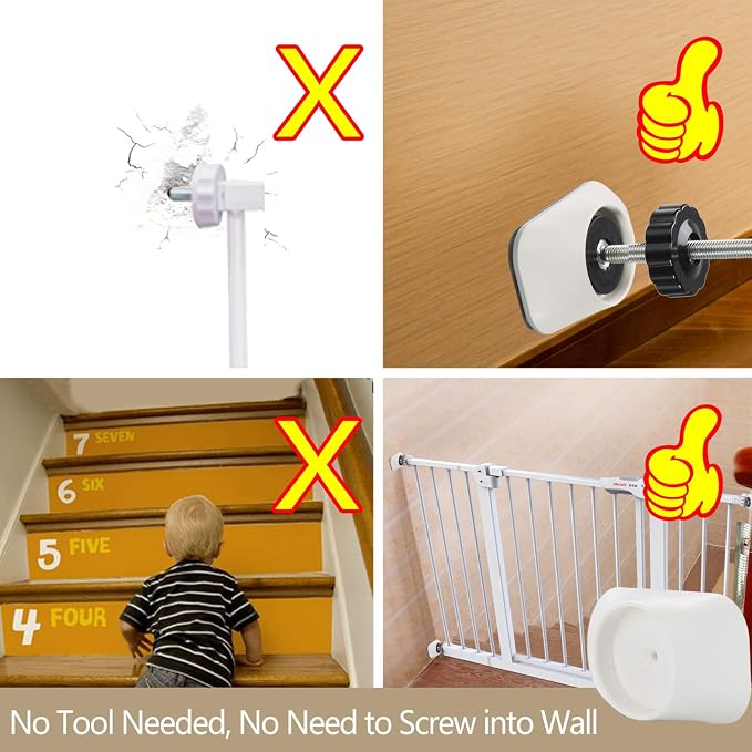 Vmaisi Baby Gate Wall Cup Protector Make Pressure Mounted Safety Gates More Stable - Wall Damage-Free - Fit for Doorway, Door Frame, Baseboard - Work on Dog & Pet Gates (White) (Pack of 2)