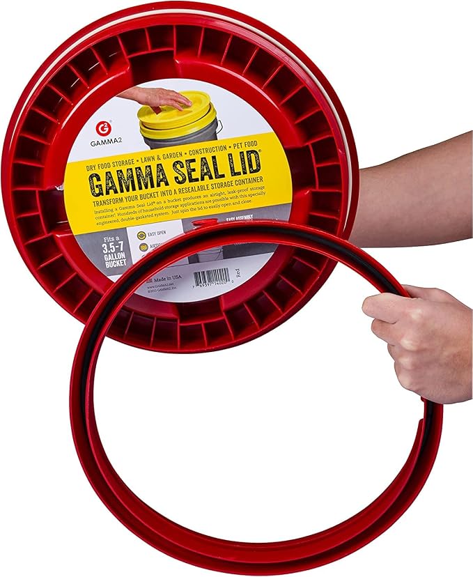 GAMMA2 Gamma Seal Lid - Pet Food Storage Container Lids - Fits 3.5, 5, 6, & 7 Gallon Buckets, Red, Made in USA