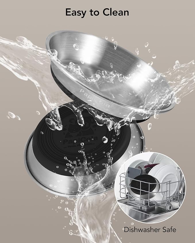 Stainless Steel Cat Bowl 1PC, Non-Slip cat Food Dishes, Metal Pet Food and Water Bowls, Whisker Friendly with Wide and Shallow Design, 6.3'' Wide, 0.7mm Thick Steel, Ideal Pet Dish (1 PC-6.3in)