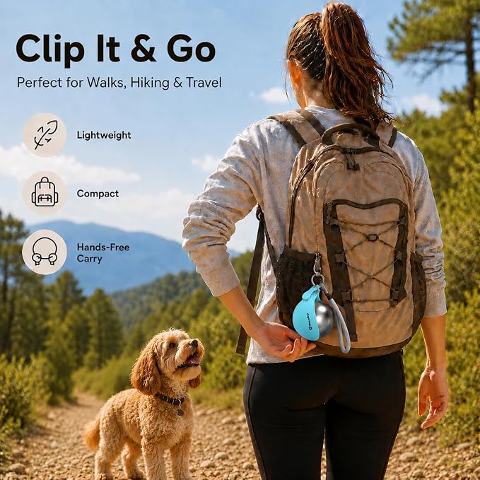 Cibaabo 2 in 1 Portable Dog Water Bottle with Bowl, 10 oz Stainless Steel No-Spill Travel Pet Water Dispenser with Collapsible Silicone Bowl for Small Dog & Puppy Walking Hiking Outdoor