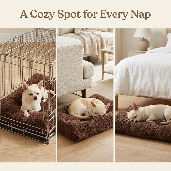 Small Dog Bed for Crate,22 Inch Washable Dog Crate Pad for Dog Cages,Soft Jacquard Flannel Puppy Kennel Bed with Anti-Slip Bottom,Fluffy Dog Mat for Small Dogs,Dark Brown
