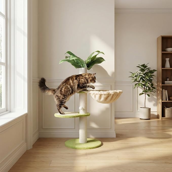 Toyvian Cat Tree Bed Hammock Plush Window Cat Perch Attachment with Scratching Board Hanging Basket Nest for Indoor Climbing Resting and Play on Furniture