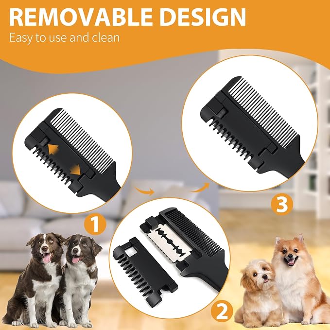 2-in-1 Pet Grooming Comb for Dogs and Cats - 2 Combs with 20 Extra Blades for Trimming and Grooming | 2 in 1 Trimming&Grooming, Dog Cat Brush that Cuts Hair, Hair Cutter Comb for Dog Cat, Pet Hair Trimmer Grooming Comb Dog Cat