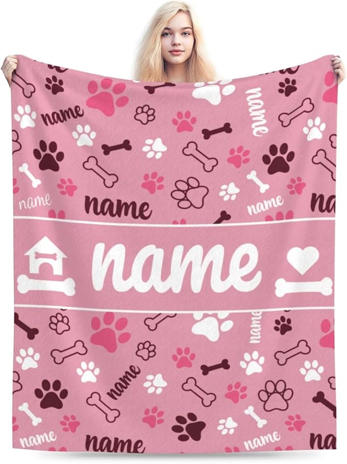 Nxwdwqa Personalized Dog Name Blanket Throws with Photos, Custom Pet Name Blanket, Dog Gifts for Pet Lovers, Customized Puppy Blanket for Adult Kid Birthday Christmas Fathers Mothers Valentines Gift