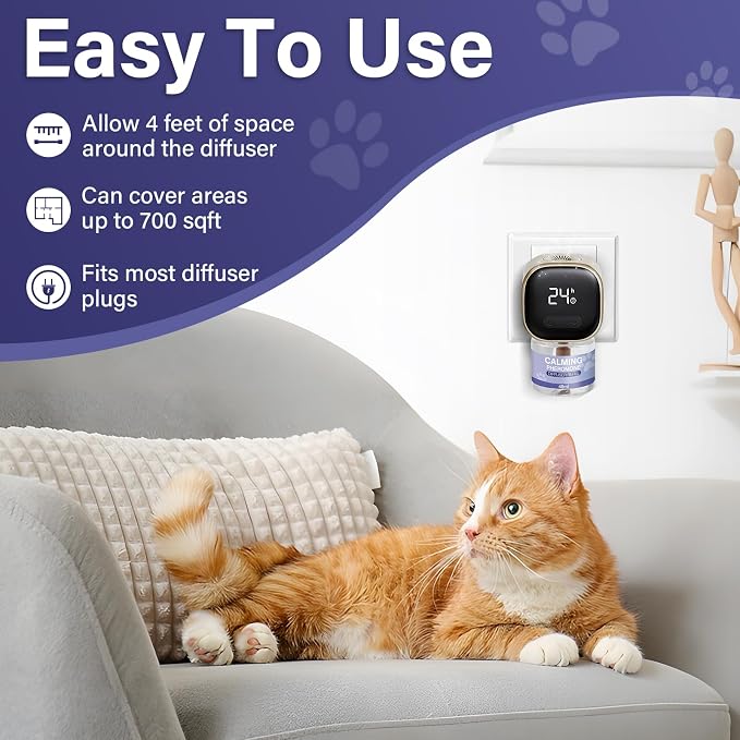 Cat Calming Diffuser Refill 4 Pack Pheromone Diffuser to Calm Cats 120 Days Effectively Anti Anxiety Relief Stress Cat Pheromones Calming Refills 48ml/Bottle Fits All Cats And Common Diffusers Plug in