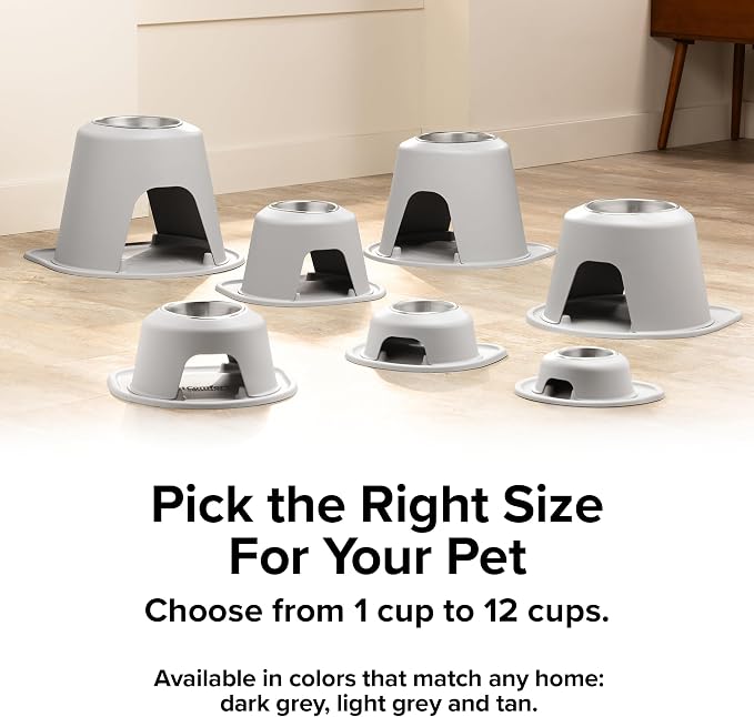 WeatherTech Single High Pet Feeding System w/Plastic Dog/Cat Bowls - 6" High Stand Light Grey (PSH3206LGLG)