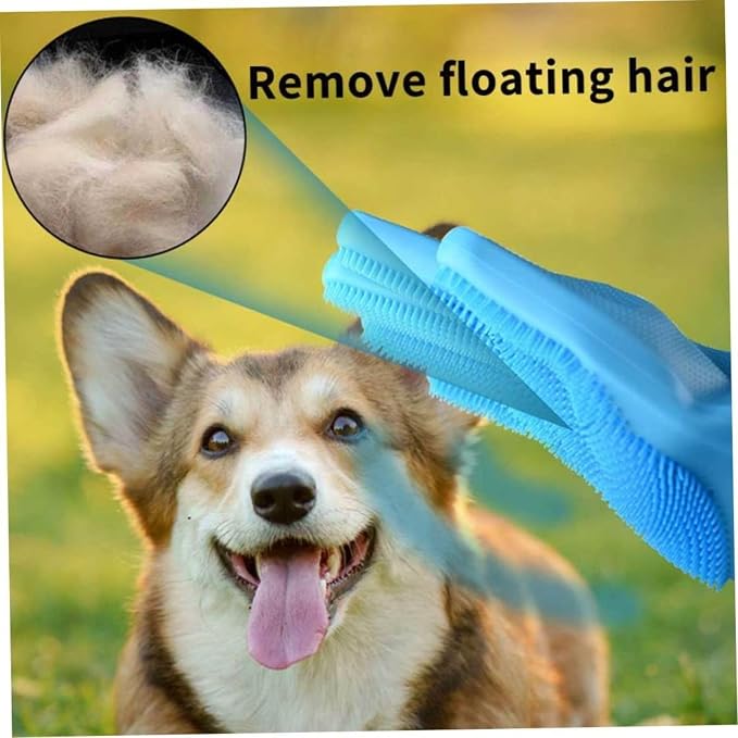 Dog Washing Gloves, Pet Grooming Gloves with Soft Brushes, Bathing and Massaging for Dogs and Cats, Silicone Heat Resistant Cleaning Gloves with High-Density Teeth (Blue)
