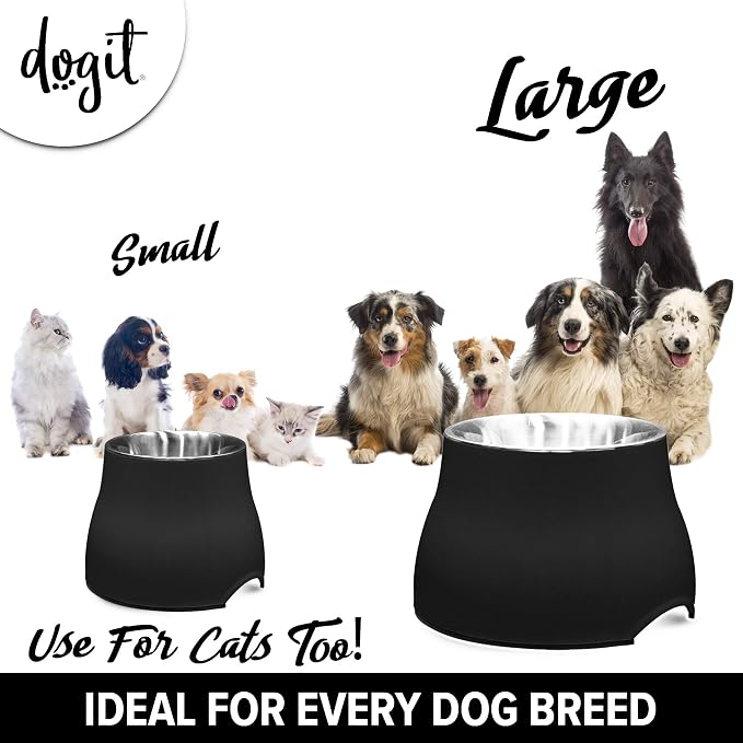 Dogit Elevated Dog Bowl, Black | Stainless Steel Dog Food and Water Bowl for Large Dogs, 73752