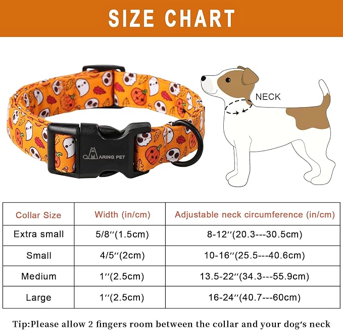 ARING PET Halloween Dog Collar, Cute Orange Ghost Pumpkin Leaves Cotton Lightweight Pet Collars with Quick Release Buckle for Puppy Small Medium Large Boy Girl Dogs-XS