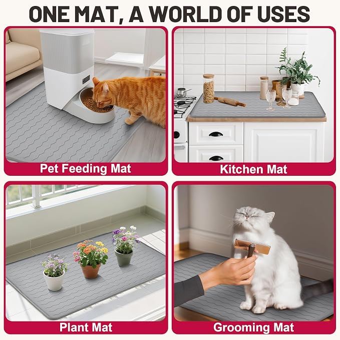 Cat Litter Mat, 34"x22" Waterproof Silicone Pad, Pink | Large Size, Urine-Proof Pad, Litter-Trapping Waves, Non-Slip, Easy Clean, Paw-Safe, for Litter Box, Floor Mat