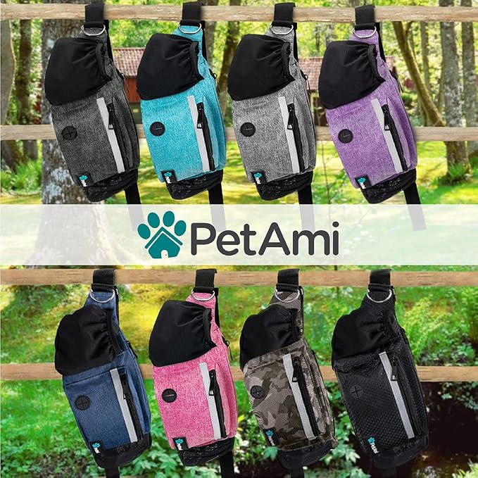 PetAmi Dog Fanny Pack, Treat Pouch for Dog Walking Training, Pink | Built in Poop Bag Dispenser, Water Bottle Holder, Collapsible Bowl, Pet Treat Waist Belt for Hiking Running Kibbles