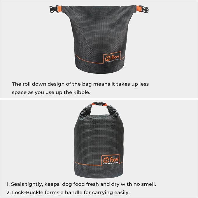 FXW Dog Food Travel Bag,Large Capacity for Travel Kibble Storage Perfect for RV Road Trips, Camping, Longterm Dog Boarding Gear Accessories Gray, 42 Cups