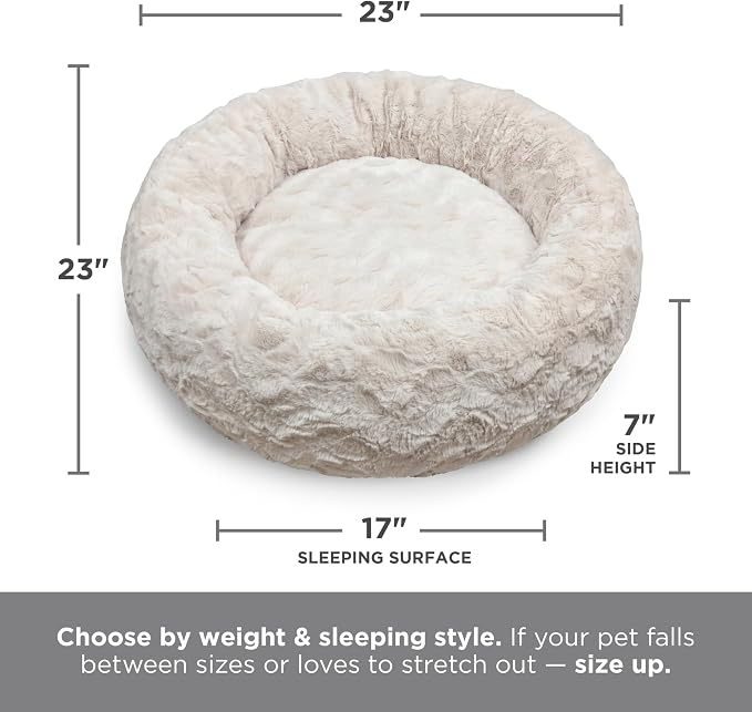 Best Friends by Sheri The Original Calming Donut Dog Bed for Small Dogs up to 25 lbs, Lux Faux Fur, Gray, 23" x 23"