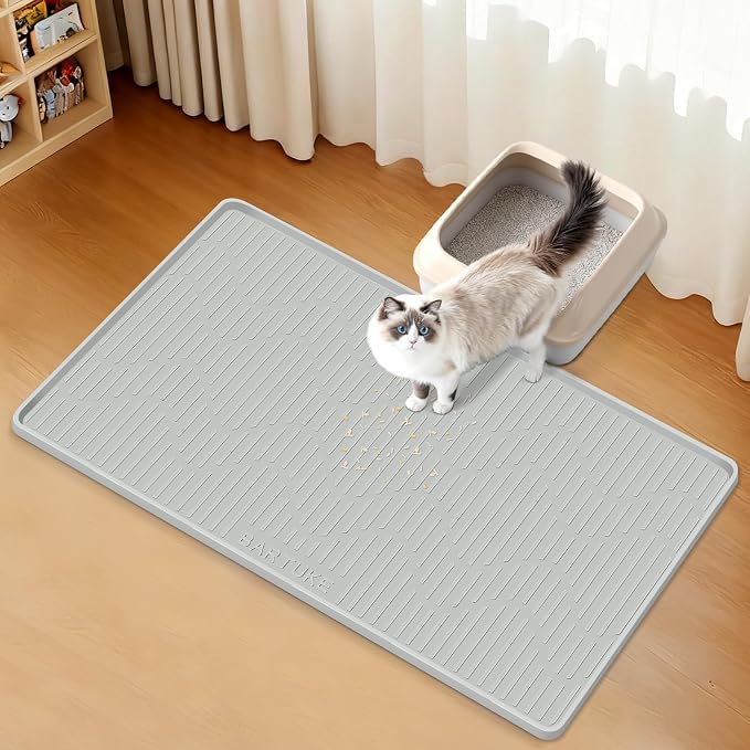 Silicone Cat Litter Box Mat 27"x 27" Extra Large Cat Rubber Mat | Cat Mat for Litter Box, Non-Slip, Waterproof Cat Litter Trapping Mat with Raised Edge, Kitty Litter Mat for Floor, Easy Clean