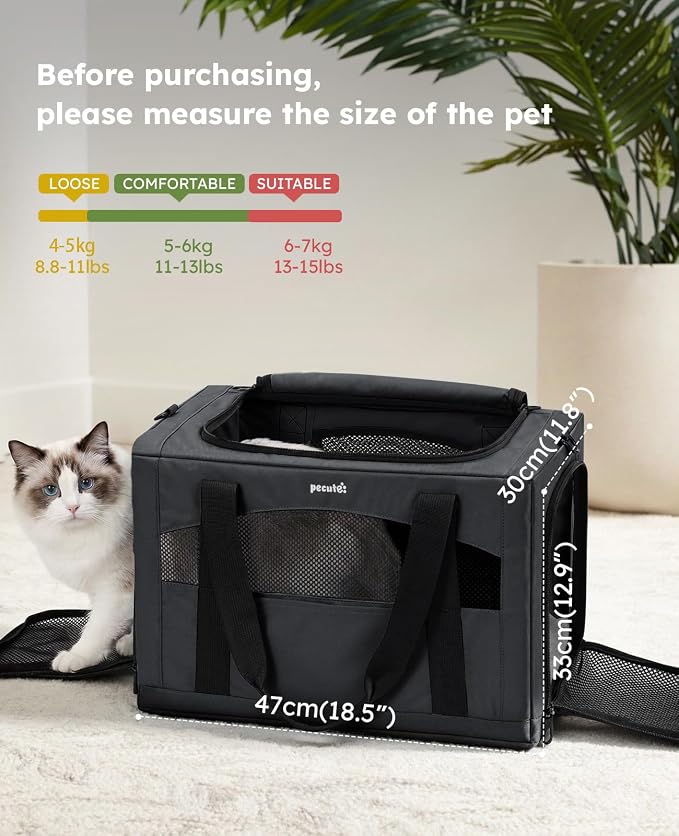 Pecute Pet Carrier for Cat up to 15lbs, Stable 5mm Steel Frame Soft-Sided Dog Carrier, Anxiety Relief Hidden Privacy Partition, Safe Pet Carrier for Car Travel, Washable, Foldable, Dark Gray, XL