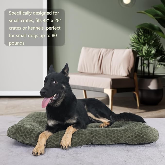 42 Inch Dog Crate Bed for Large Dogs,Washable Large Dog Crate Pad for Dog Cages,Soft Jacquard Flannel Kennel Mat with Anti-Slip Bottom,Fluffy Dog Bed for Crates and Indoor Floors,Olive Green