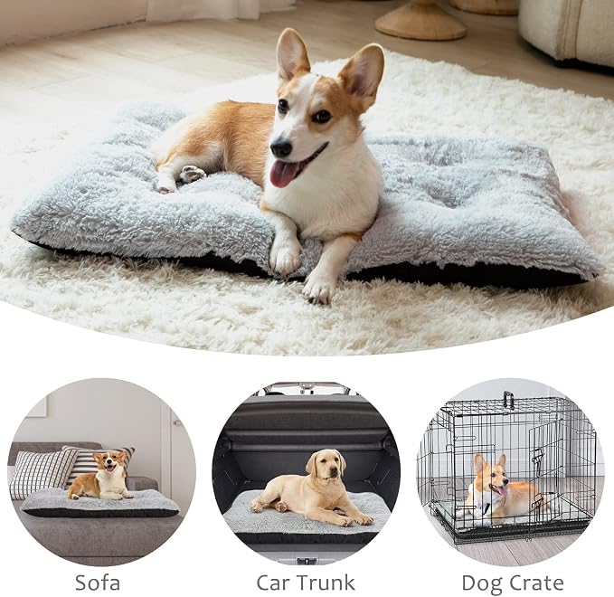 JOEJOY Large Dog Bed Crate Pad, Ultra Soft Calming Dog Bed Washable Anti-Slip Kennel Crate Mat for Extra Large Medium Small Dogs, Pet Mats for Sleeping and Anti Anxiety, 36" x 27", Grey