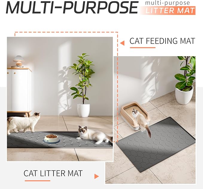 Bulkniu Silicone Cat Litter Mat, 28"X40", Raised Edge Waterproof, Dark Grey | Litter Trapping & Recycling, Easy to Clean, Non-Slip, Durable Safe & Odorless, Paw Friendly