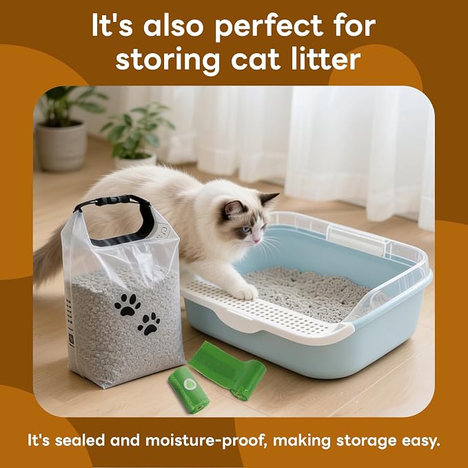 Dog Food Storage Bag with Roll-Top Closure, for Traveling, Camping,Boarding,14 Cups + 195 Poop Bags.