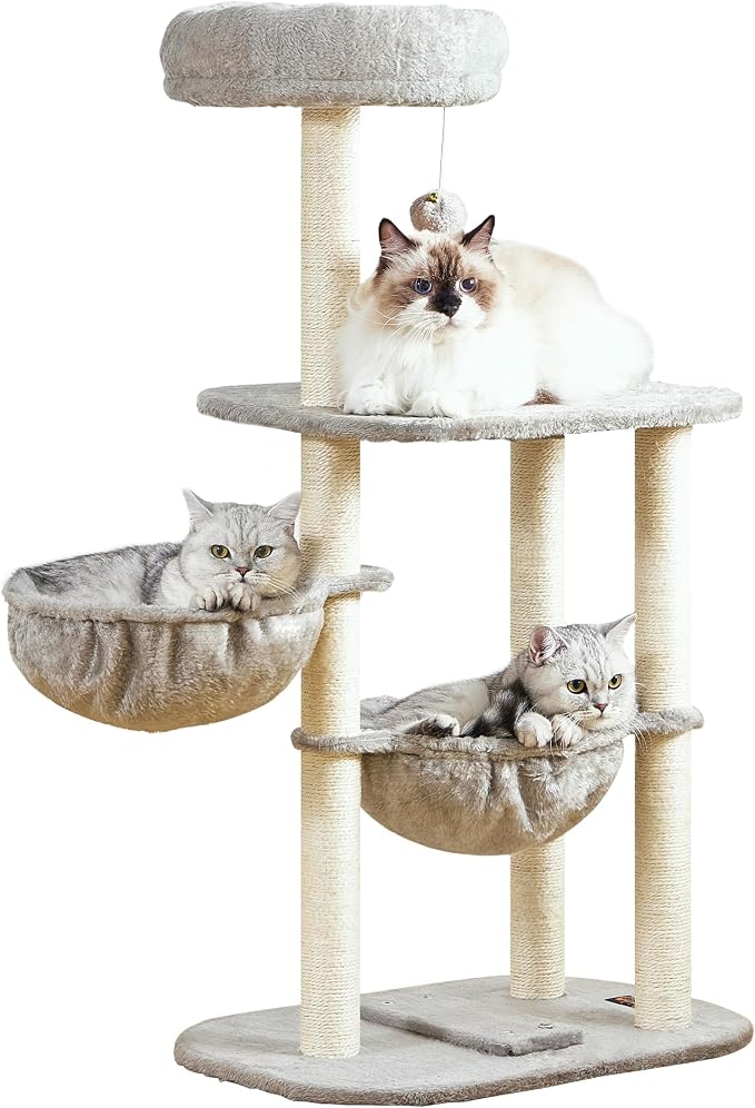 Small Cat Tree Tower with Lots of Scratching Posts - 42 Inch Medium Compact Cats Scratch House with Hammock Perch for Multi Level 2 Kitty - Indoor Corner Cat Bed Condo Climbing Gym Towers Furniture