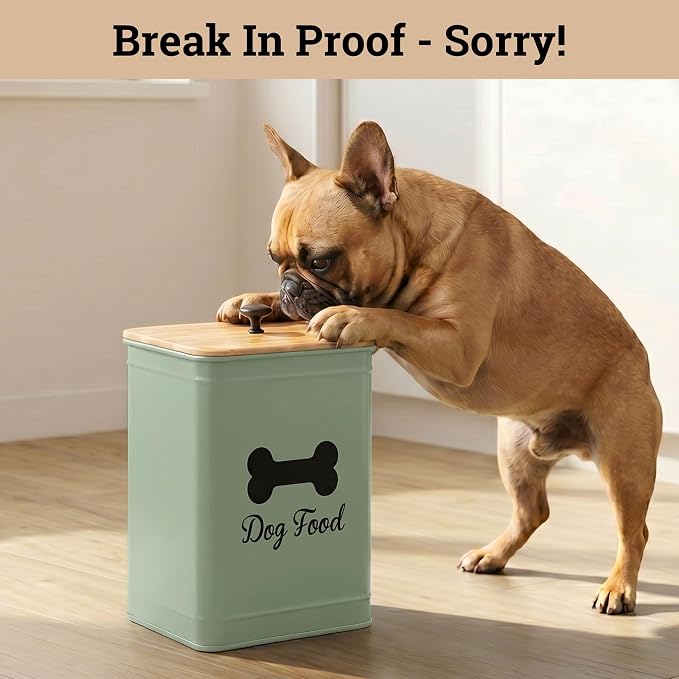 Dog Food Container Airtight Bamboo Lid 5-7 lb, 25 Cups, Sturdy Metal Handle | Pet Jar For Dogs up to 50lbs, Airtight Bamboo Lid, Sturdy Comfortable Metal Handle, Powder Coated Iron, Kibble Storage Bin