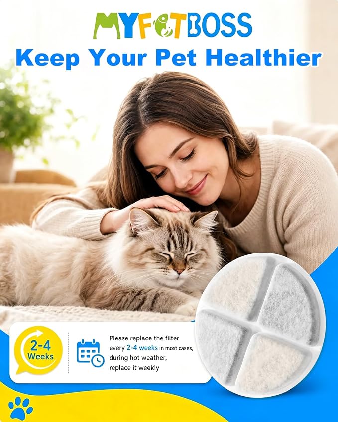 12 Pack Cat Water Fountain Filters, Filter Replacement Compatible with 101oz Cat Pet Water Fountains