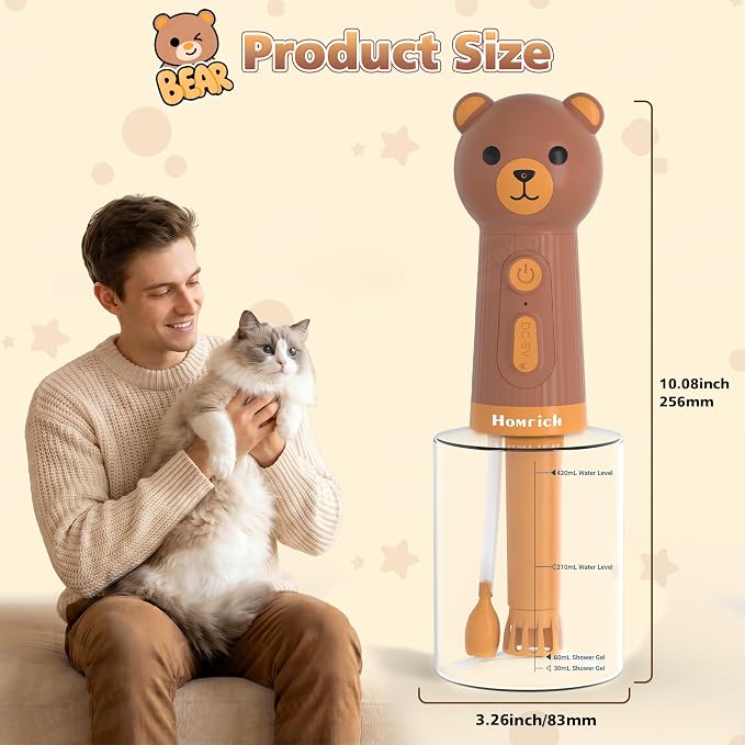 Homrich 500ml Dog Shampoo Foamer with Auto Mixing, Electric Dog Soap Dispenser, Rechargeable Automatic Pet Shampoo Sprayer, Bath Supplies - IPX7 Waterproof Foam Machine for Bathtub Pet Cleaning
