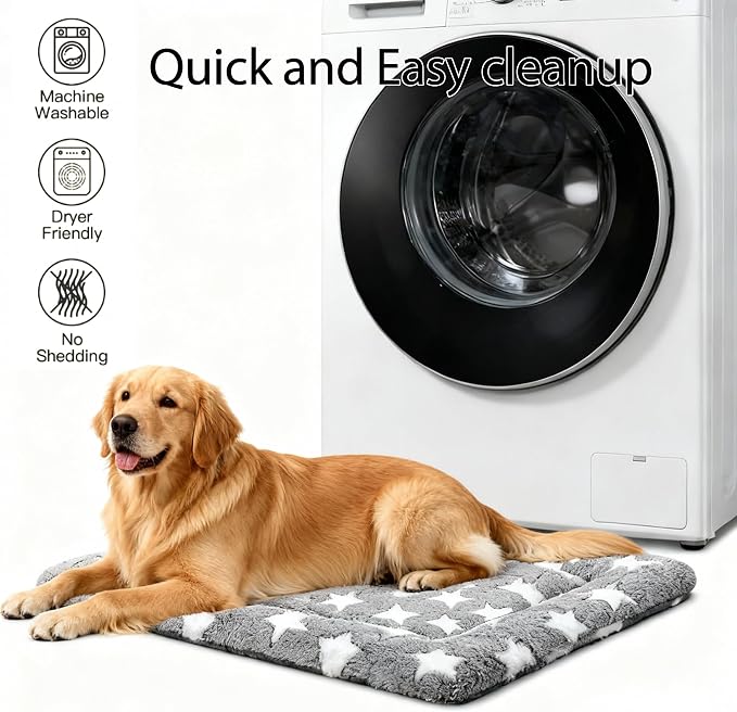 Dog Bed Mat, Reversible Crate Pad & Durable Dog Bed - Machine Washable Kennel Mat with Ultra Soft for Large Dogs (Cool/Warm), 35" x 23", Grey&Star