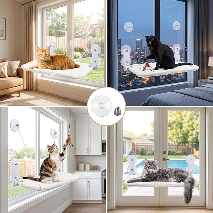 6Pcs Cat Window Suction Cup Set, Space-Saving Window-Mounted Cat Resting Spot