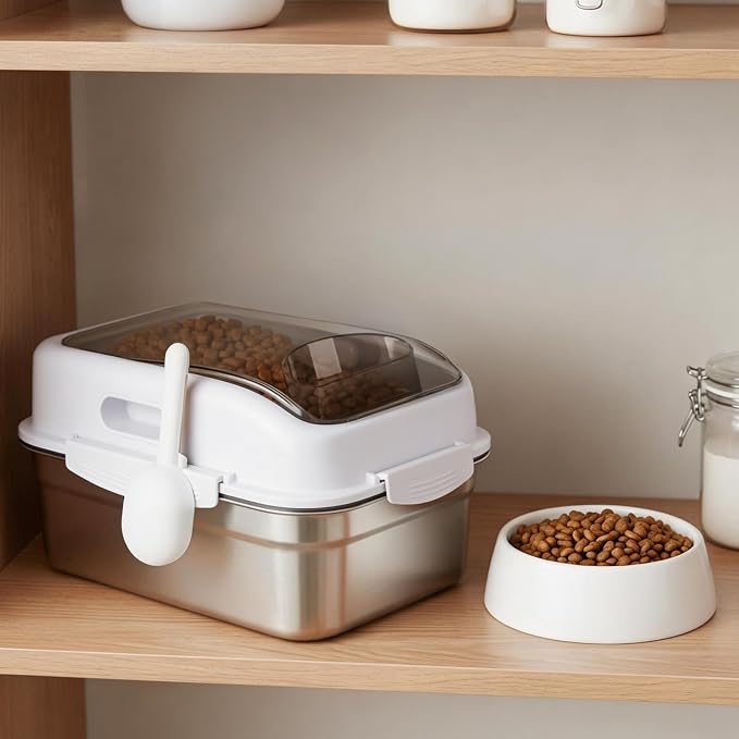 ALL FOR PAWS Stainless Steel Pet Food Storage Container with Airtight Lid & Scoop, 304 Stainless Metal Storage Bin for Dry Cat Food&Treats, Bird Seed, Up to 7 Lbs, Keep Fresh, Easy to Clean