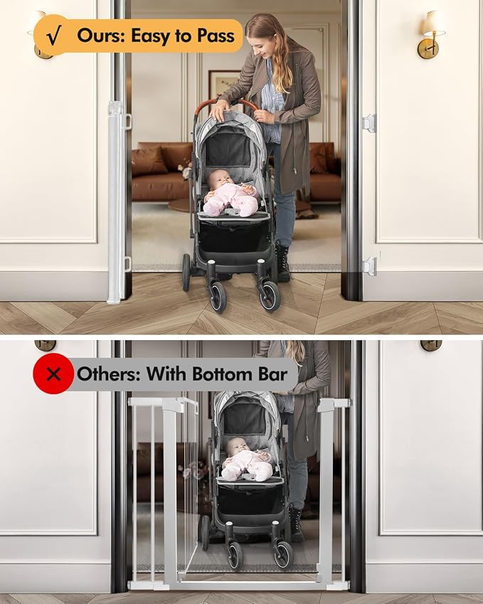 Retractable Baby Gate for Stairs & Doorways,71" Wide x 33.6" Tall Easy Installation Mesh Dog Gate for Indoor & Outdoor Use,Pet and Dog Safety Gate for Hallways(White)