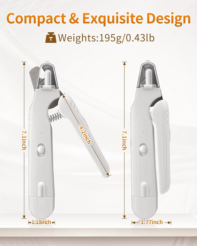 2-in-1 Dog & Cat Nail Clippers & Grinder with LED Light to Avoid the Quick | Quiet USB Rechargeable Pet Nail Trimmer with Safety Guard for Small Medium Large Pets