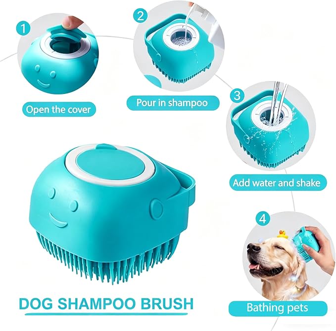 6PCS Blue Dog Washing Kit with Dog Brush, Shampoo Brush, Bath Scrubber,Washing Gloves, 39.7" × 20.5" Towel and Big Toiletries Bag.