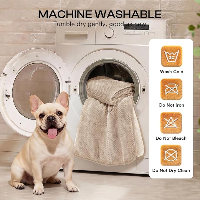 Luciphia Waterproof Blanket for Medium Large Dog Ultra-Soft & Calming Pet Throw Reversible Warm Fleece Durable Furniture Crate Couch Cover Protector Machine Washable Leakproof Beige M (57''x40'')