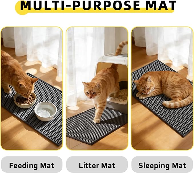 Cat Litter Mat, 15"X24", Waterproof, Easy to Clean (Black-1Pack) | Double-Layer Honeycomb for Effective Litter Trapping, Premium Durable EVA, Non-Slip, Paw-Friendly Soft Surface
