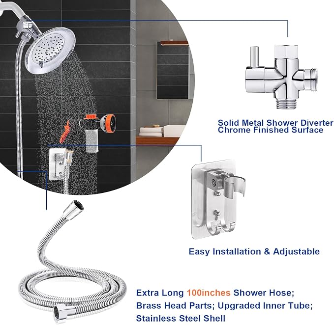 Dog Shower Attachment with Metal 3-Way Shower Diverter & 100inches Shower Hose for Bathroom Showr Arm, Dog Wash Hose Nozzle Sprayer for Easy Pet Bathing Dog Washing Hose Attachment