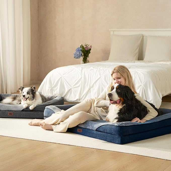 EHEYCIGA Orthopedic XXL Dog Bed for Large Sized Dog, 52x41 Inch Extra Large Memory Foam Dog Couch Bed with Sides, Waterproof Liner & Washable Removable Cover, Bolster Pet Sofa, Navy
