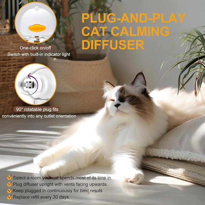 Calming Pheromone Diffuser for Cats, Relieve Anxiety and Stress Calming Diffuser for Cats 3 Refills, Reduce Fighting and Scratching