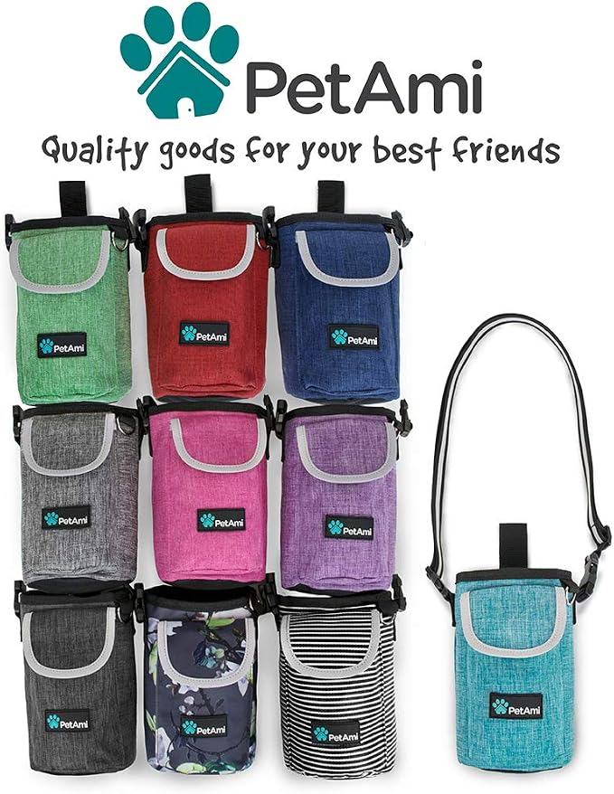 PetAmi Dog Treat Pouch, Large Hands-Free Training Bag, Red | Built-In Poop Bag Dispenser, Holds 3 Cups Of Treats, 4 Ways to Wear, D-Ring, Reflective Strap, Dog Treat Bag for Walking