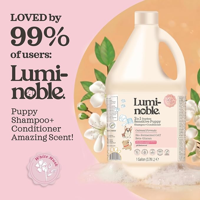 2in1 Hypoallergenic Dog Shampoo & Conditioner, Oatmeal & Collagen Formula | Tearless Dog Wash for Puppies, Itchy Skin Relief, White Musk Scent, Moisturizing & Skin Sensitive Friendly, Gallon Size