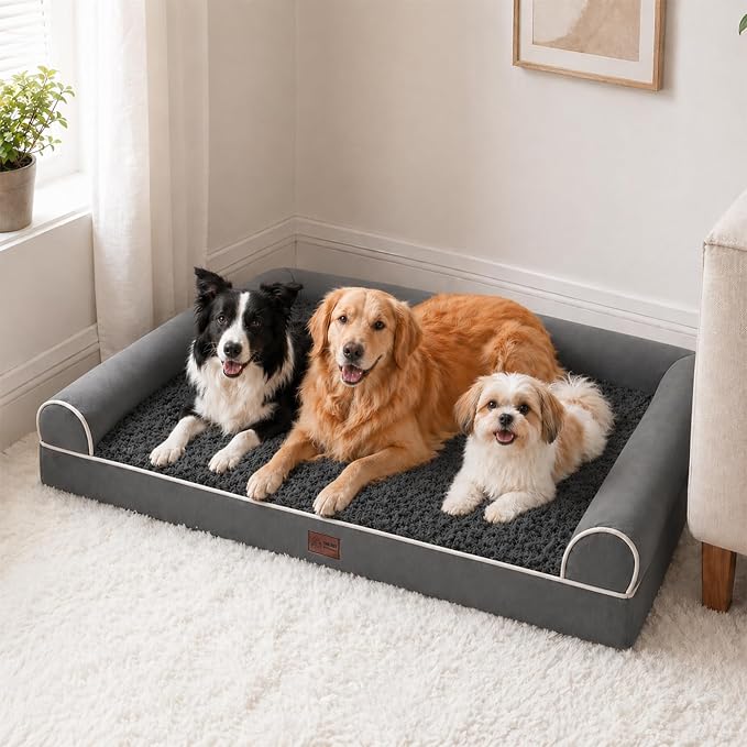 WESTERN HOME Large Dog Bed, Orthopedic Dog Beds for Senior Dogs, Waterproof XL Pet Beds with Washable Removable Cover, Extra Large Soft Nonskid Bottom Pet Sofa Couch, 42in, Dark Grey