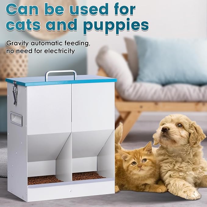 Automatic Cat Feeder for 2 Cat, 42cups/10L Automatic Pet Feeder for Dogs and Cats, Multiple Cats Feeder Outdoor Large Capacity Galvanized Steel Gravity Pet Dog Dry Food Dispenser (10L)