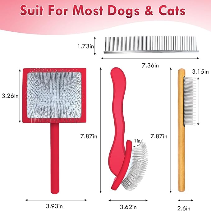 Wooden Long Pin Slicker Brush for Large Dog, Poodles & Doodles Long Hair | Grooming, Fluff & Detangle Heavy Dense Wavy Curly Coats to Easily Prevent Severe Hair Matting During Shedding Seasons