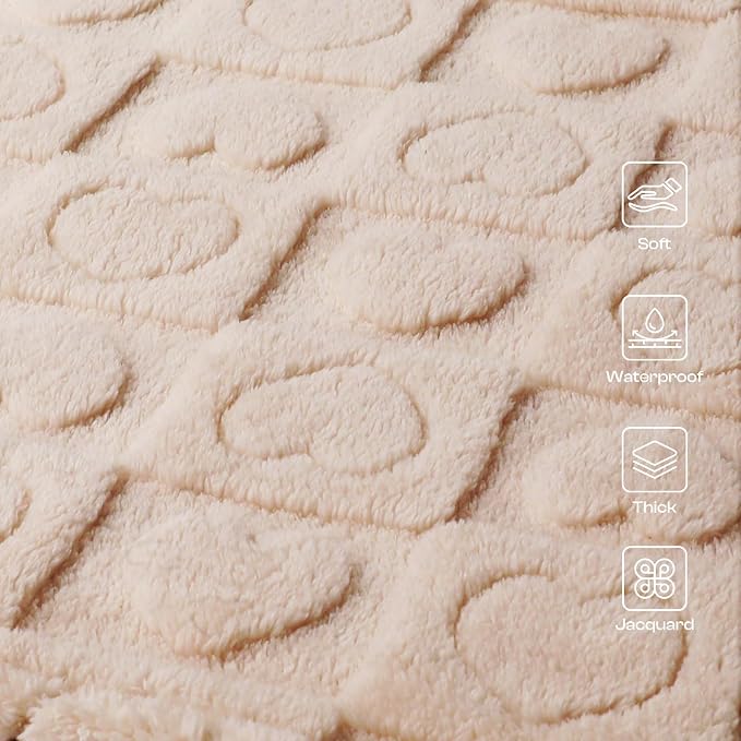 Luciphia Waterproof Dog Blanket for Medium Large Dogs Washable Bed Couch Protector Soft Fluffy 3D Heart Jacquard Pet Blanket with Sherpa Fleece Cozy Calming Throw Blankets, Beige 65x57 inch